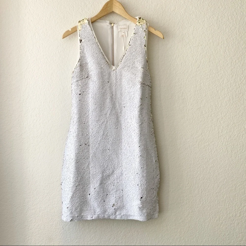 Foxiedox White Gold Flip Sequin Mini Dress XS - Picture 3 of 16